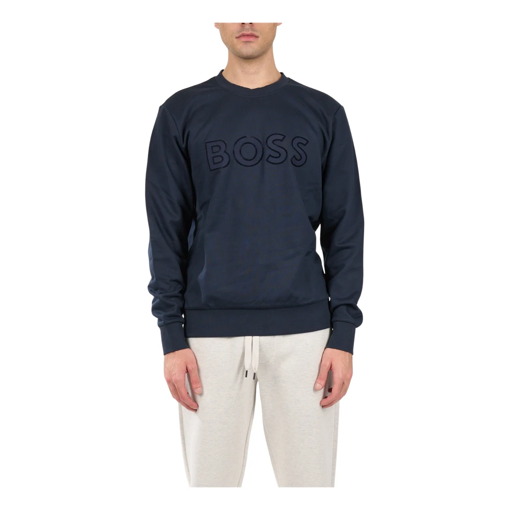 Hugo Boss Katoenen sweatshirt met ronde hals Blue Heren