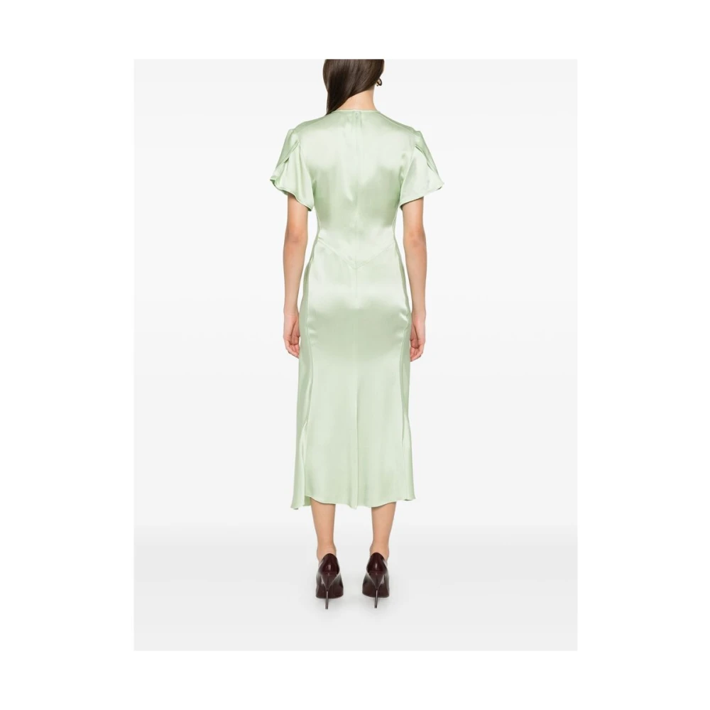 Victoria Beckham Groene Geplooide Korte Mouw Jurk Green Dames
