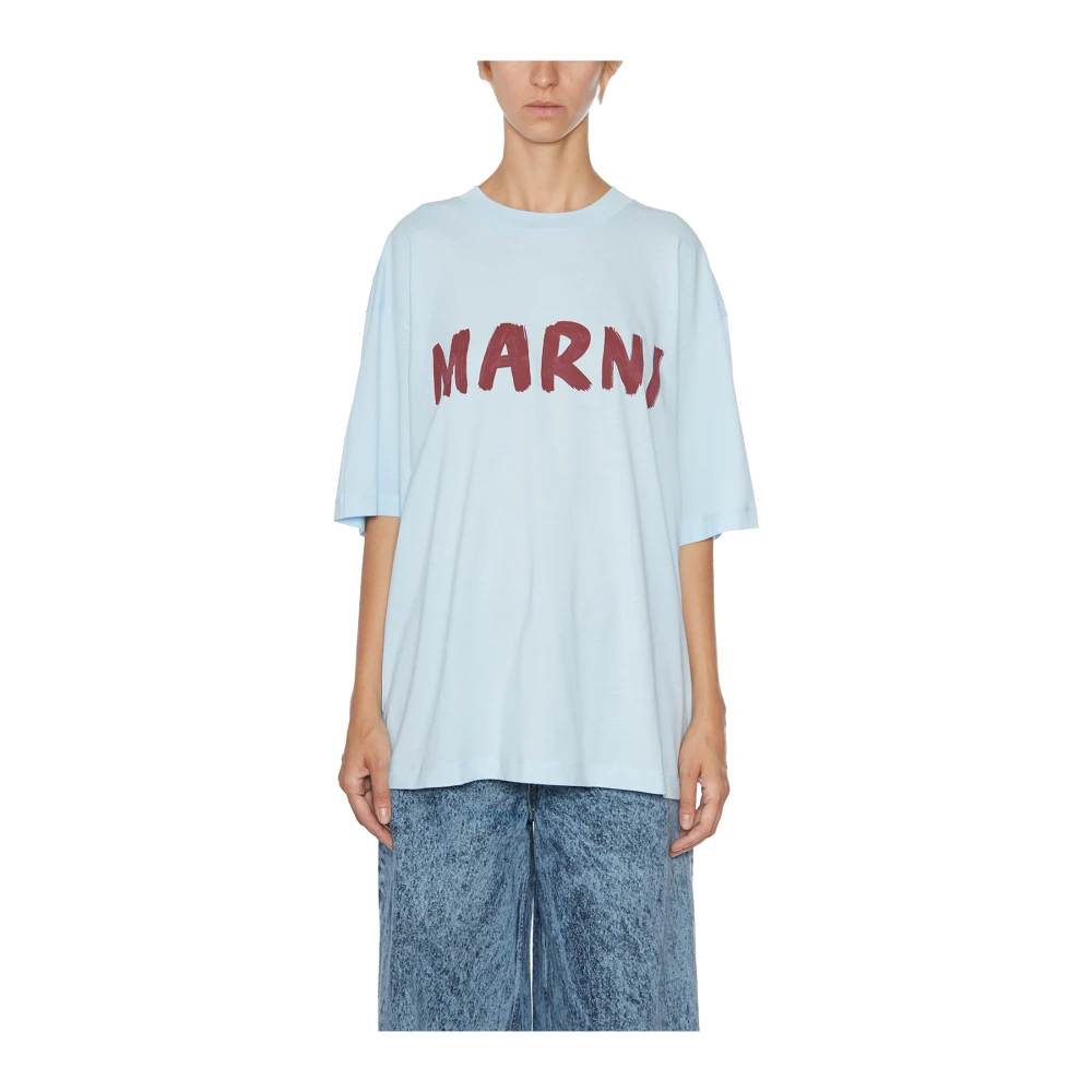 Marni Katoenen Logo T-Shirt Blue Dames