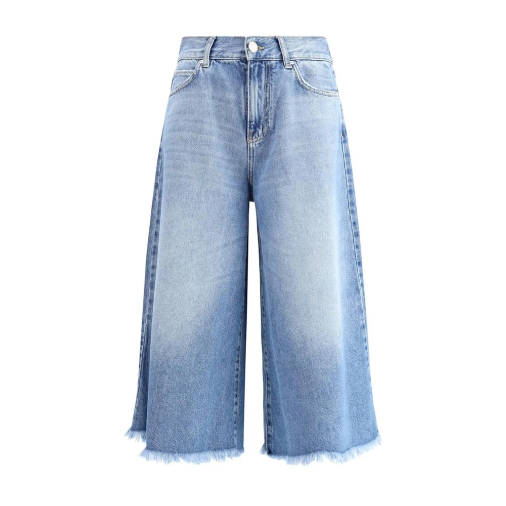 pinko Denim shorts met hoge taille en rafelranden Blue Dames