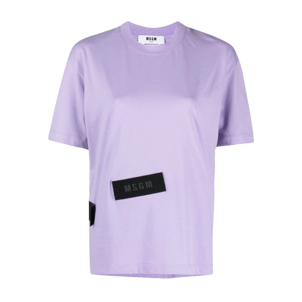 Msgm Paars Logo-Geborduurd T-Shirt Purple Dames