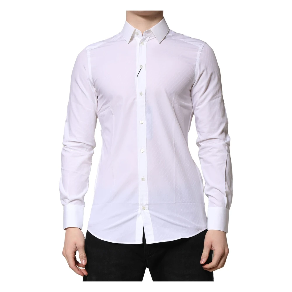Dolce & Gabbana Men's White Formal Shirts, 4XS, Martini Long Sleeves Dress Shirt