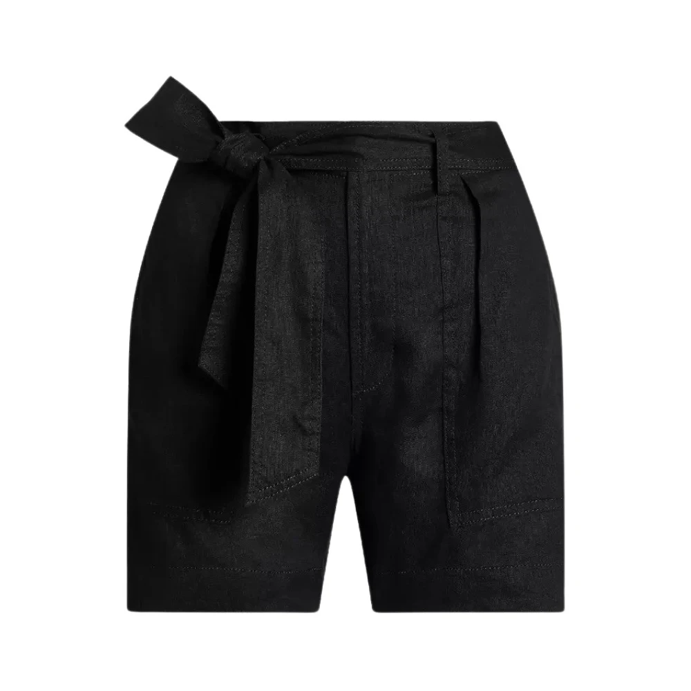 Ralph Lauren Hoge taille zwarte linnen shorts Black Dames