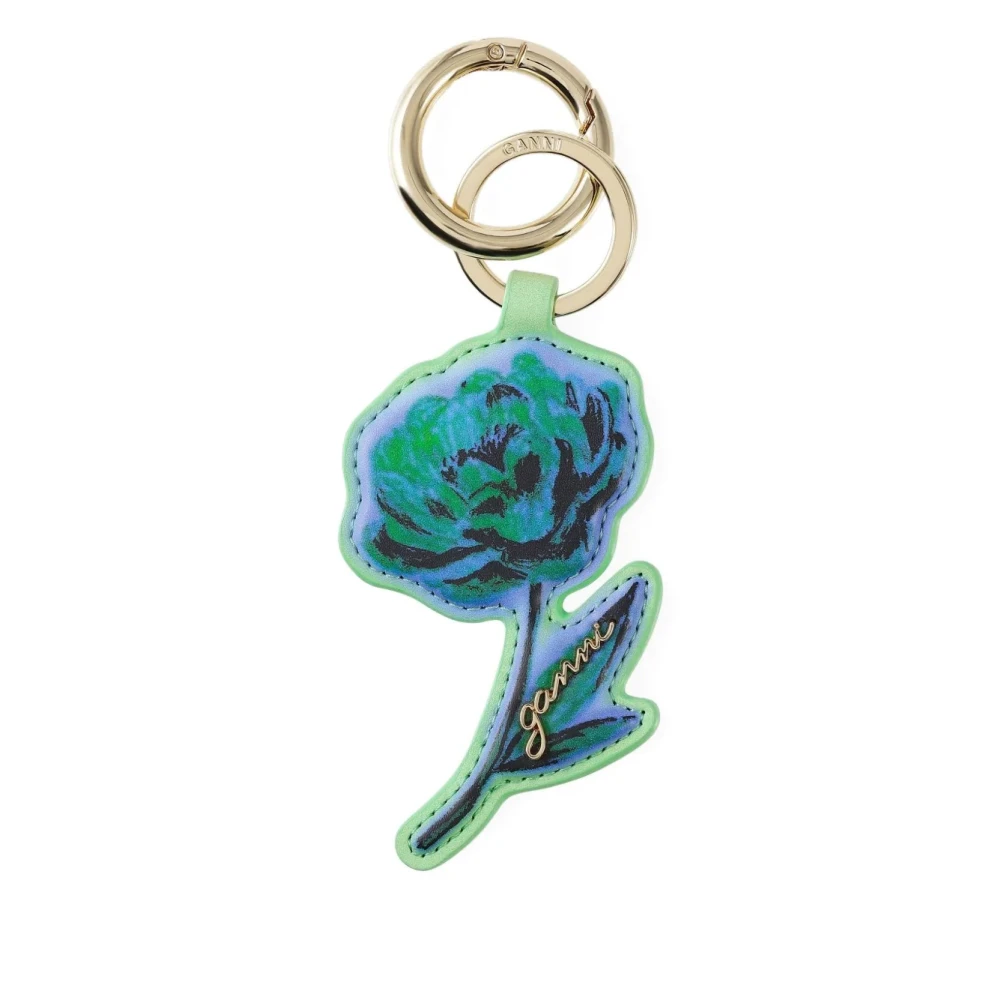 Ganni Donna Verde Portachiavi Fiore Pietra