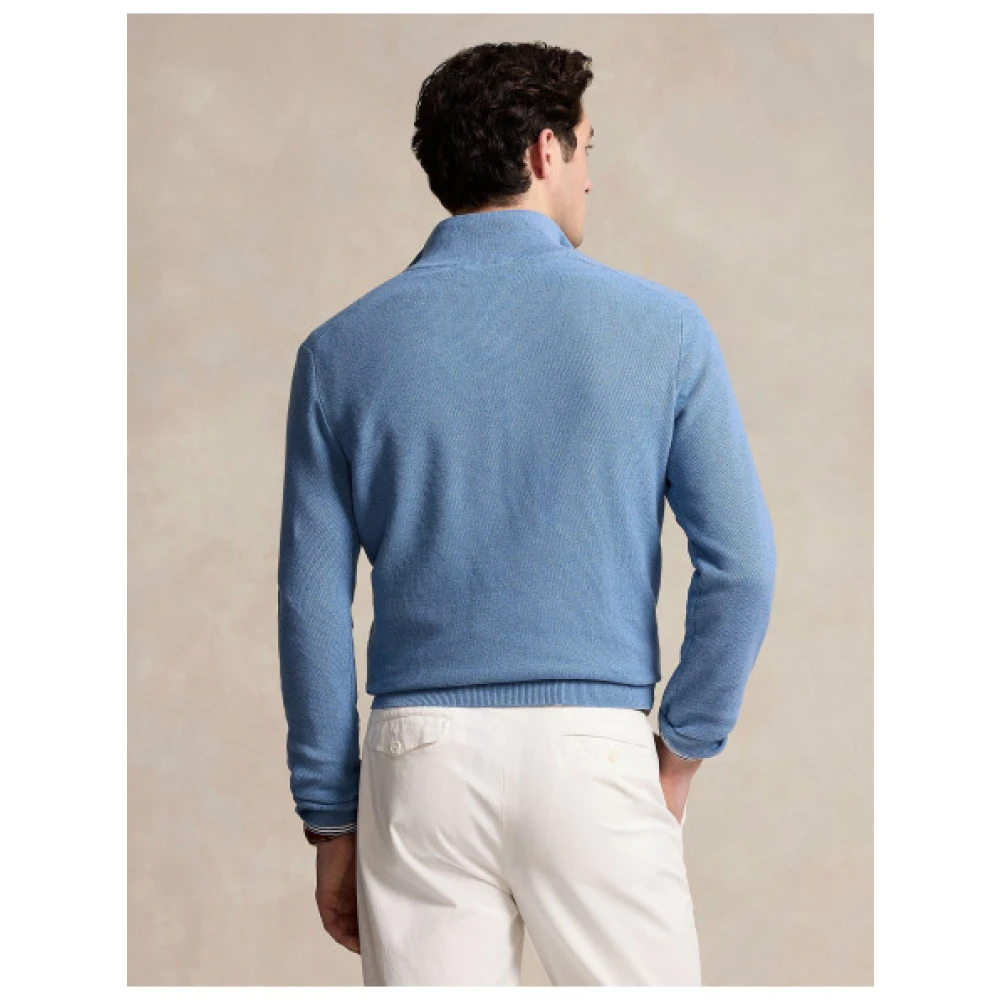 Polo Ralph Lauren Honeycomb Cotton Half-Zip Sweater Blue Heren