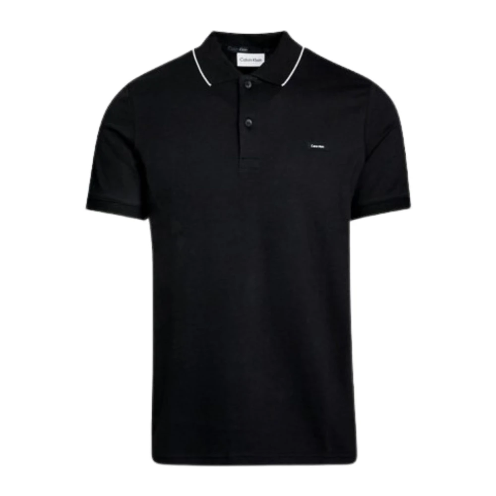Calvin Klein Men's Black Polo Shirts,, Stretch Pique Polo With Tipping Small