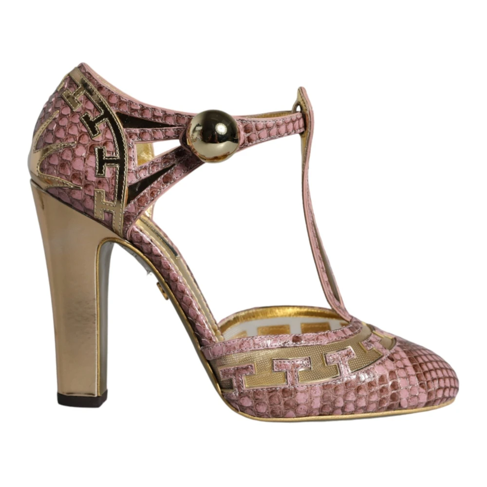 Dolce & Gabbana Women's Gold Rose Leather T-Strap Sandals