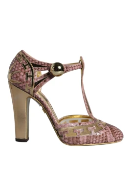 Rosa Guld Läder T-Riem Sandaler