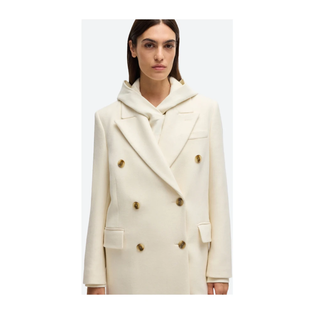 Hugo Boss Lange twill jas met dubbele rij knopen White Dames