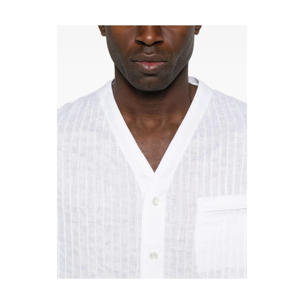Giorgio Armani Witte V-hals Shirt met Knoopsluiting White Heren