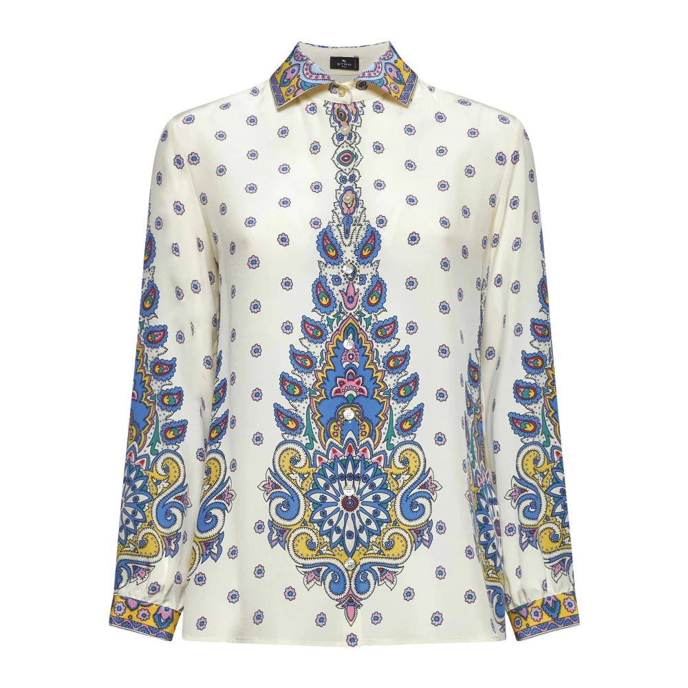 ETRO Bloemen Paisley Zijden Overhemd Ivoor Multicolor Dames