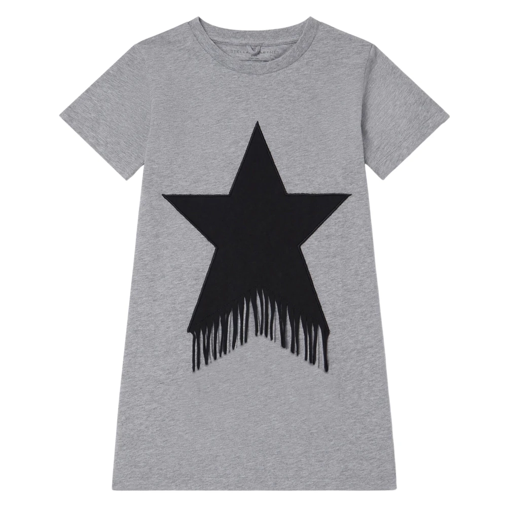 Stella Mccartney Girls Gray Dresses, 14 Y, Fringed Star Jersey Dress