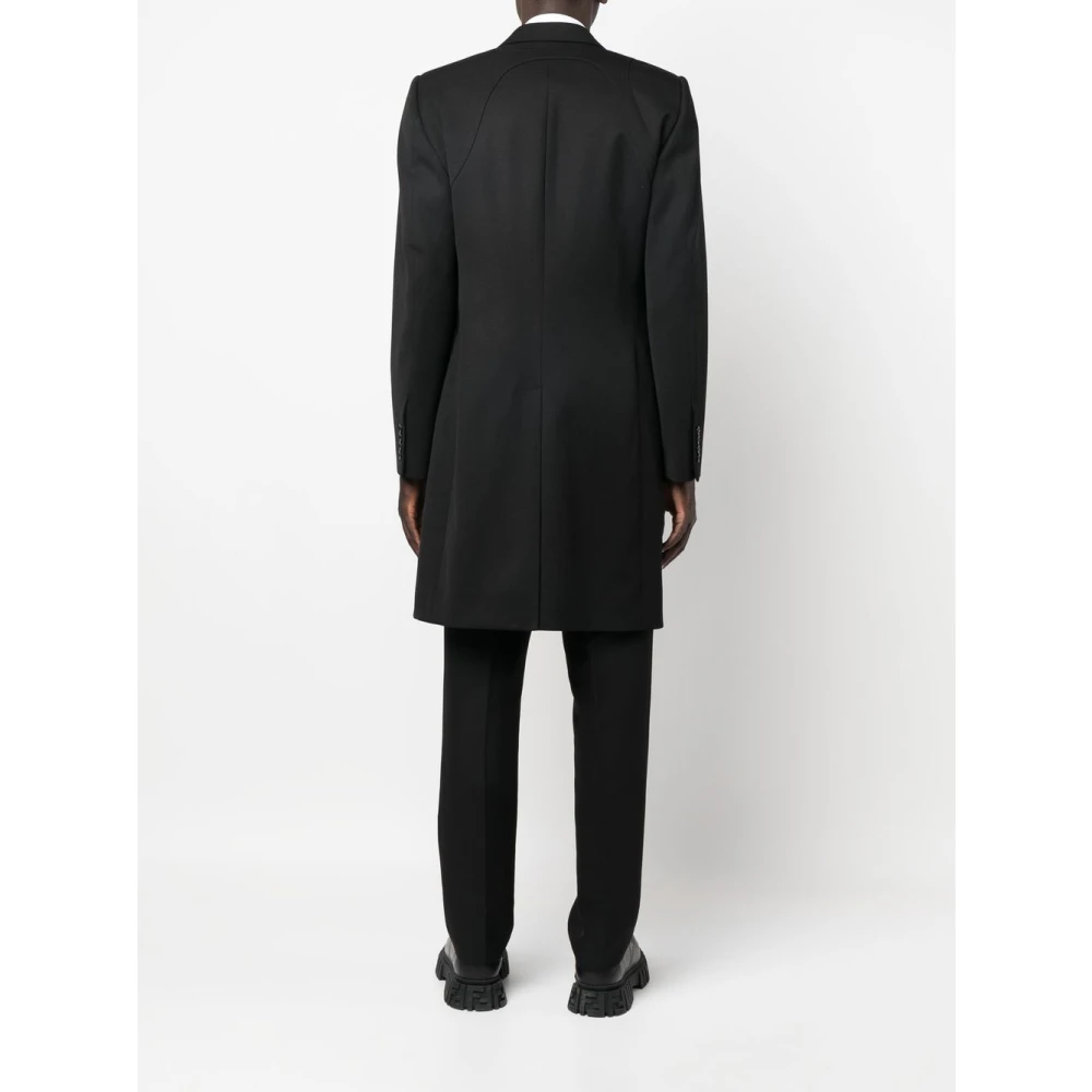 alexander mcqueen Zwarte Wolen Jas met Enkele Rij Knopen en Harnas Schouder Black Heren