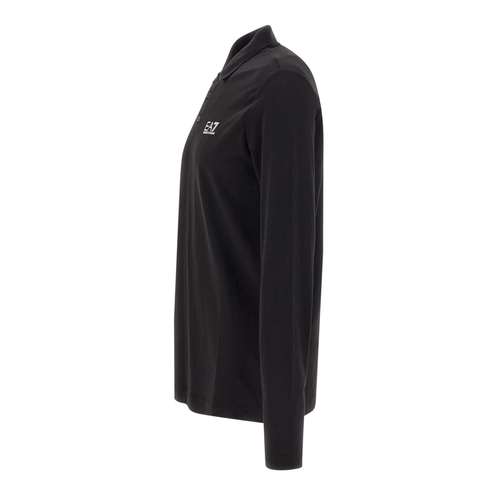 Emporio Armani EA7 Zwarte Polo Shirt met Logo Print Black Heren