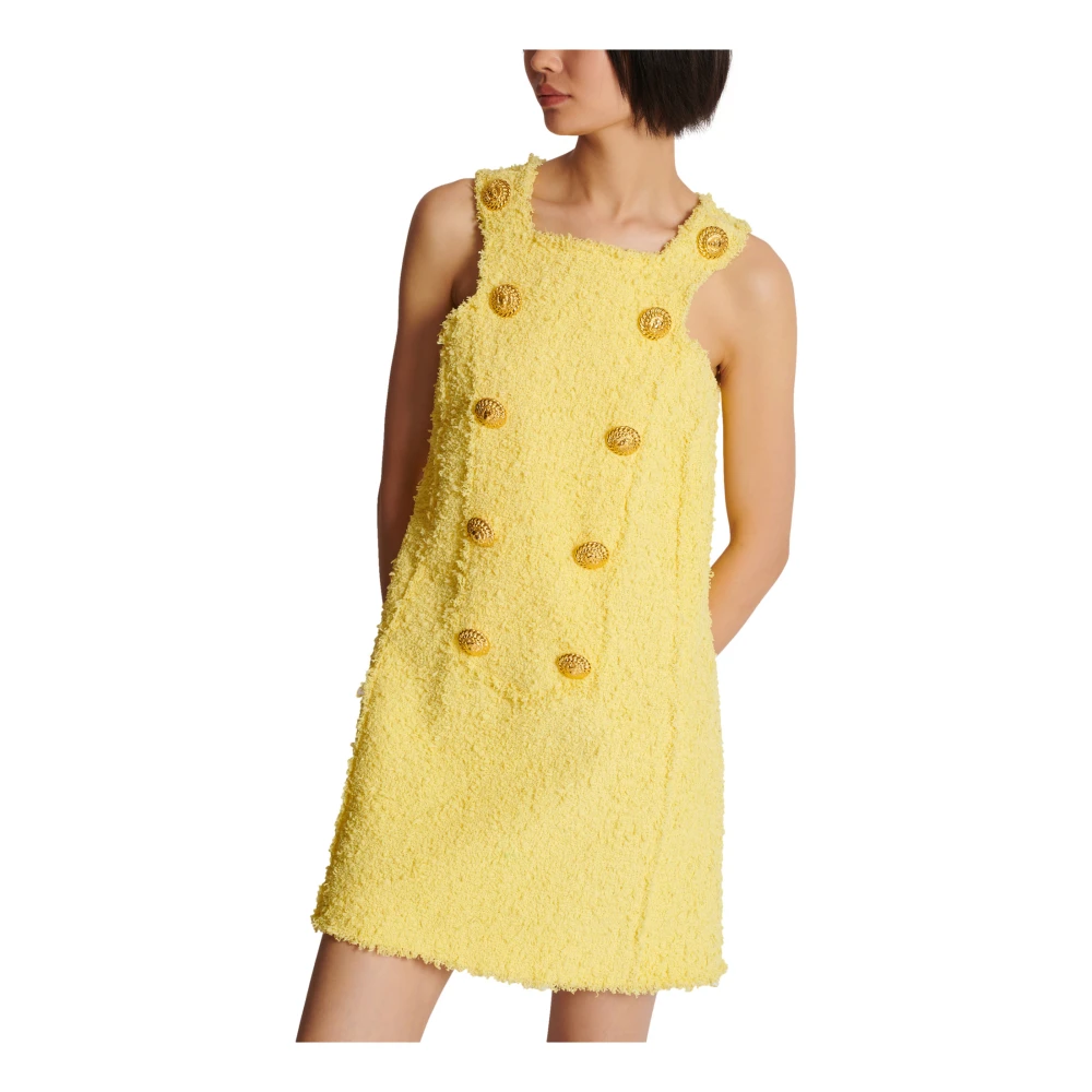 Balmain Tweed swingjurk met geknoopte plastron Yellow Dames
