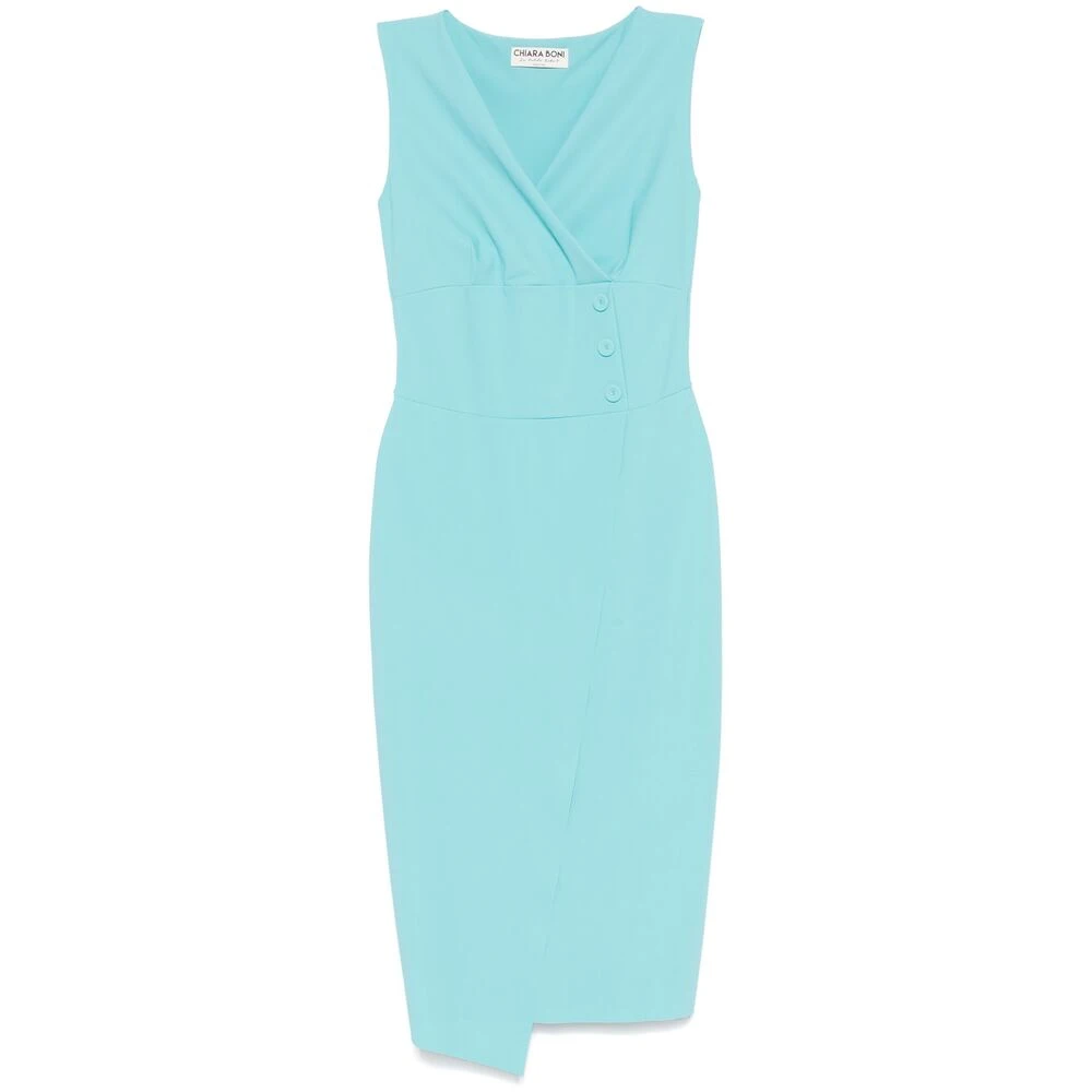 Chiara Boni Turquoise Draperie Kruisjurk Blue Dames