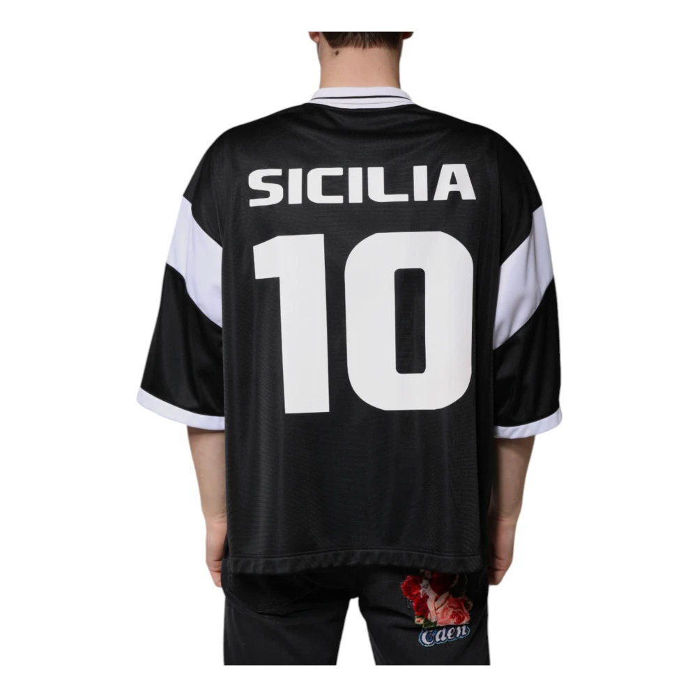 Dolce & Gabbana Zwart Wit Gekraagd Jersey T-shirt Black Heren