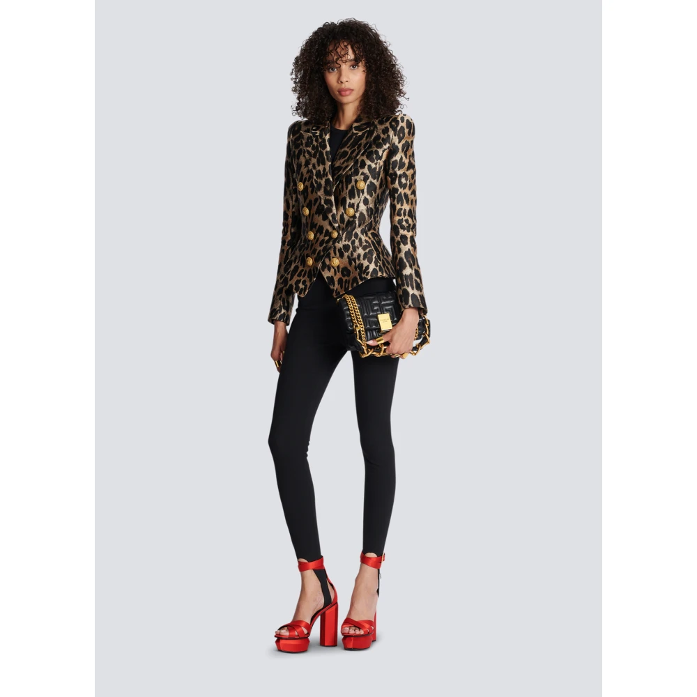 Balmain Slim-fit Jas in Luipaard Jacquard Brown Dames