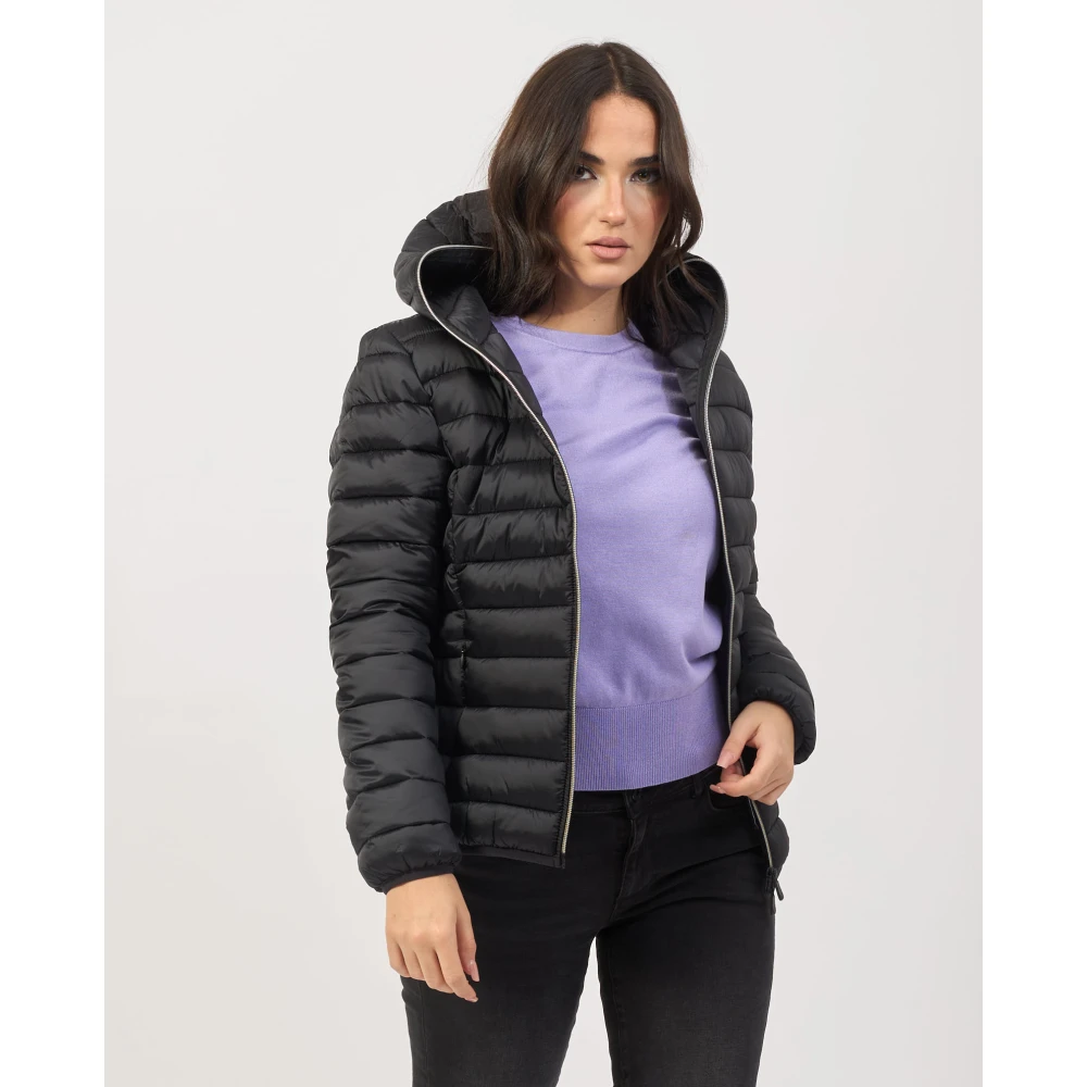 Save The Duck Zwarte Daisy Gewatteerde Jas met Capuchon Black Dames
