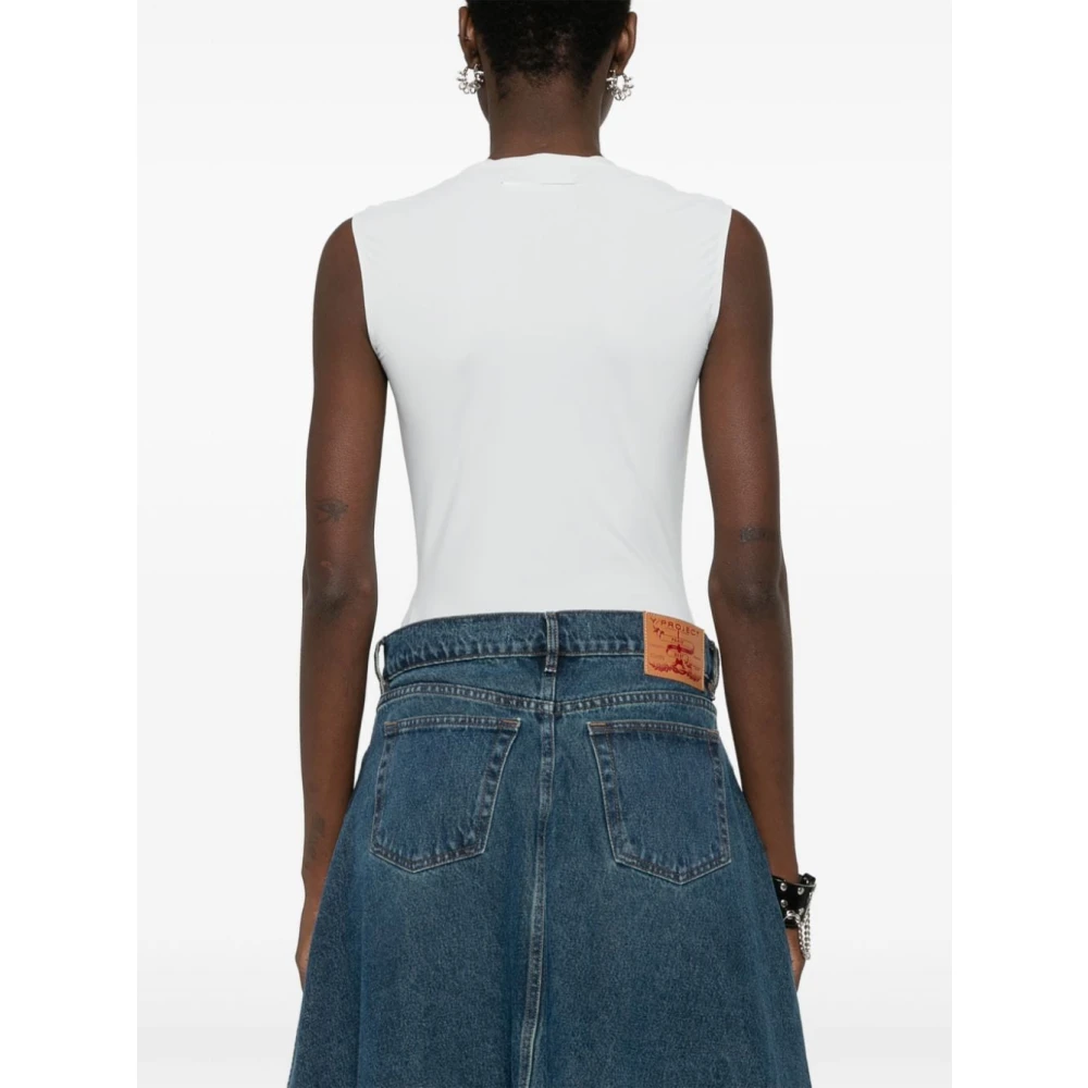 MM6 Maison Margiela Diepe V-hals Lycra Jersey Bodysuit Gray Dames