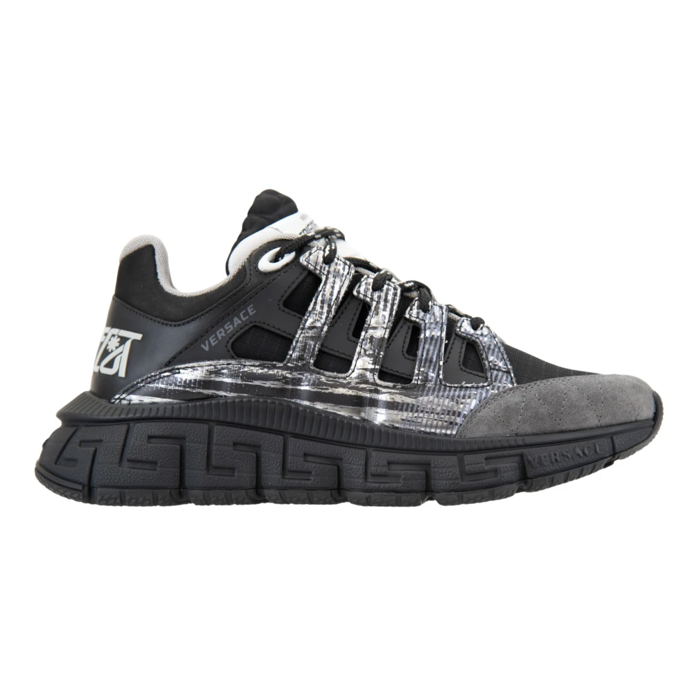 Versace Women's Black Sneakers, 4 Uk, Lace-Up Trainers Stylish Design