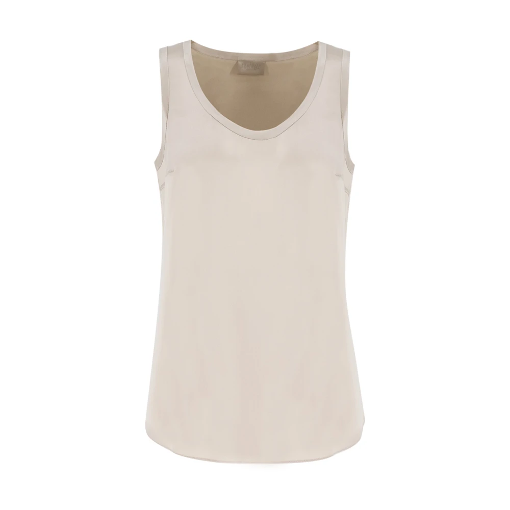 Brunello Cucinelli Beige Silk Satin Sporty Top - Female - Sleeveless Tops - L - Tops