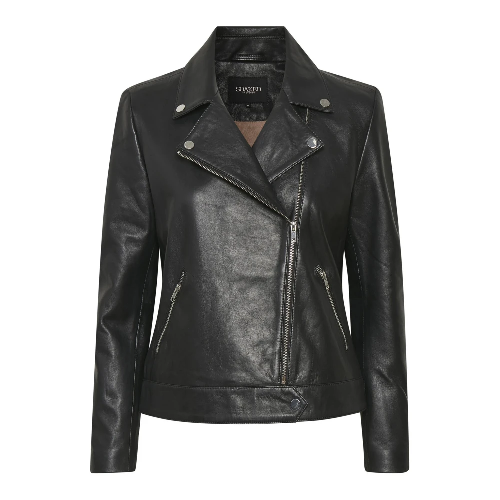 Soaked In Luxury , Leather Jackets, Female, Black, S, Black Leather Jacket With Asymmetrical Zip