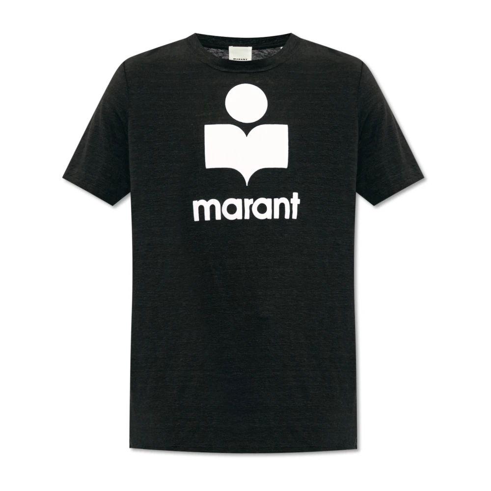Isabel marant Logo Linnen T-Shirt met Ronde Hals Black Heren