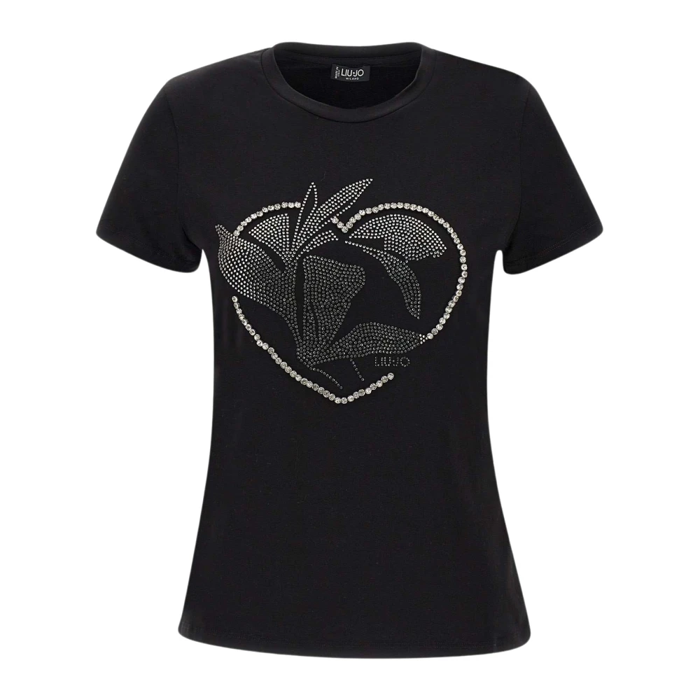 Liu Jo Zwarte Katoenen T-shirt met Strass Black Dames