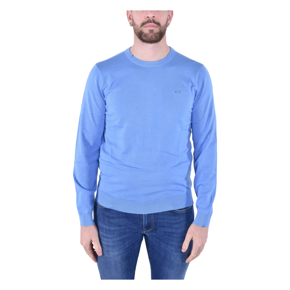Sun68 Men's Blue Basic Long Sleeve Jumper - Round-Neck Knitwear - Xl - Knitwear