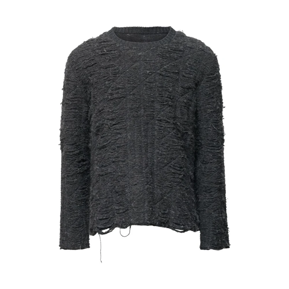 MM6 Maison Margiela Gedistresseerde Crew Neck Wollen Trui Gray Heren