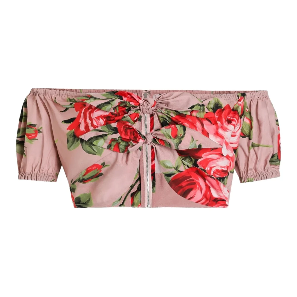 Dolce & Gabbana Rose Bouquet-Print Cotton Top - Female - Blouses - Multicolor - L - Blouses & Shirts