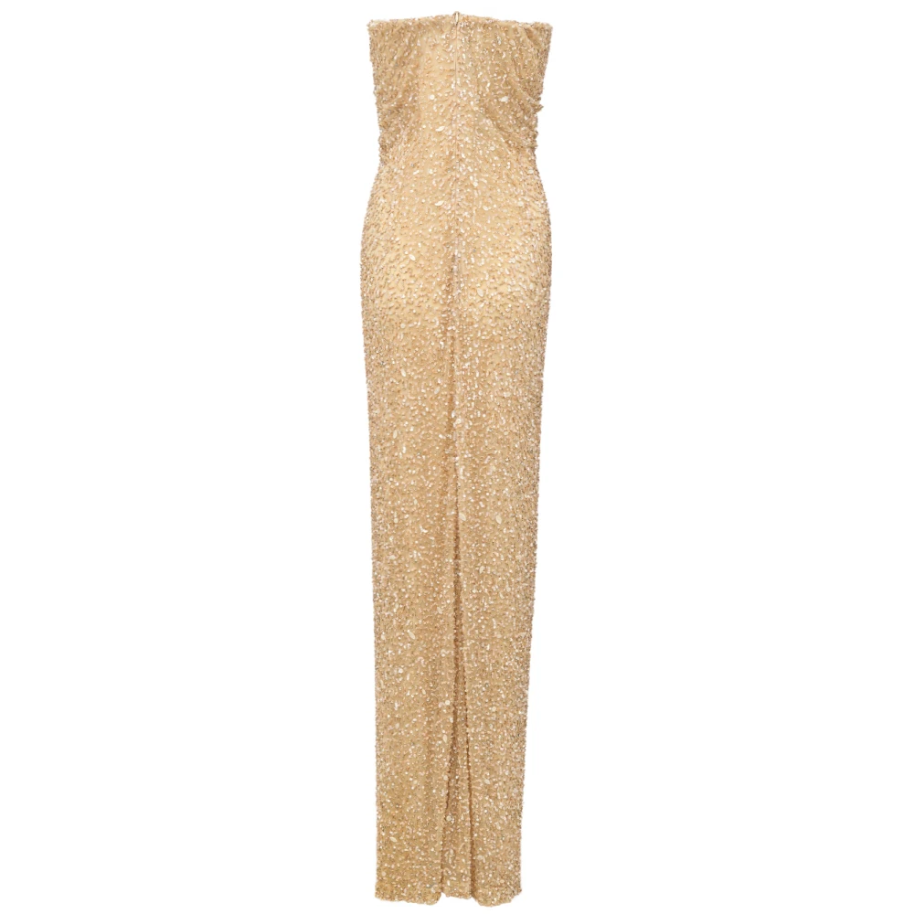 Retrofête Lange Paillettenjurk met Wijde Halslijn Beige Dames