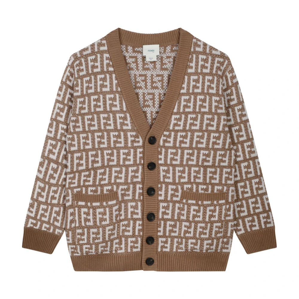 Fendi Unisex Kids Multicolor Kids Cardigans, 8 Y, Ff Pointelle-Knit Cardigan