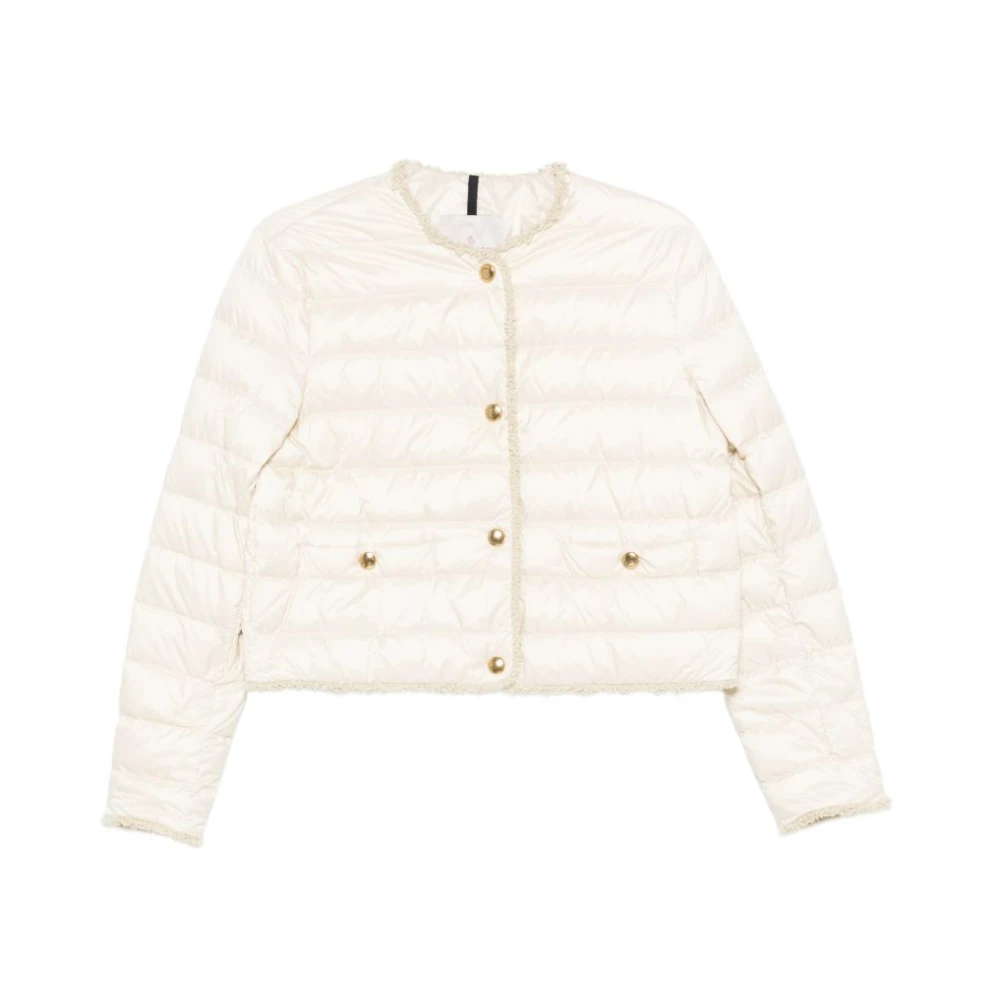 Moncler Women's Beige Fleurs Bouclé-Trimmed Short Down Jacket