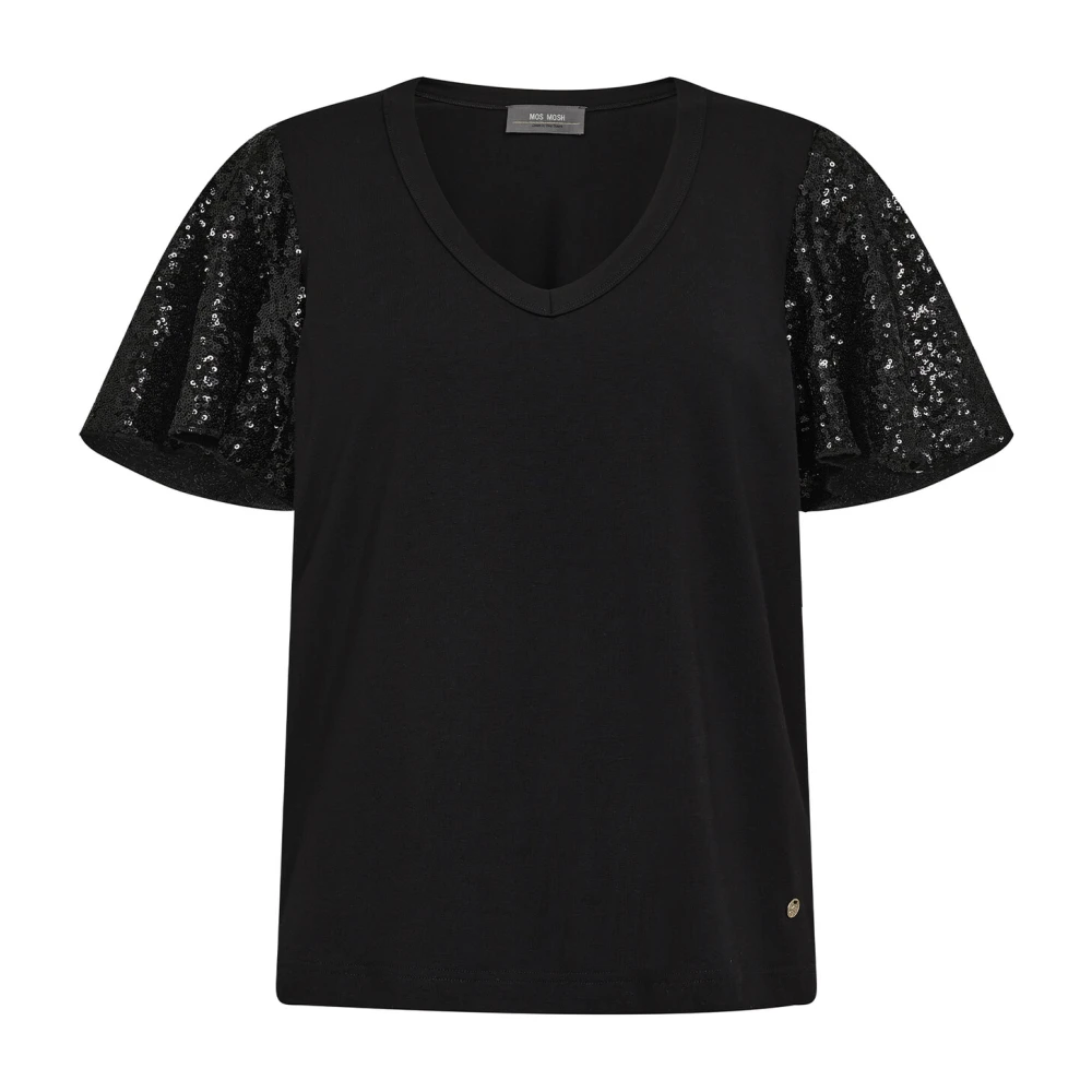 MOS MOSH Dames Tops & T-shirts Pinter O-s Sequin Tee Zwart