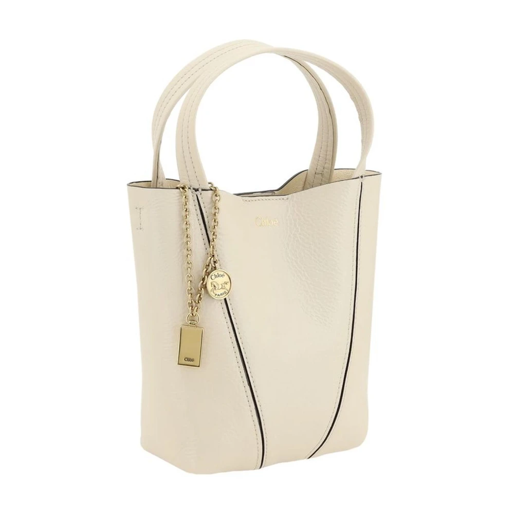 Chloé Glanzende Leren Schoudertas met Kettingdetail Beige Dames