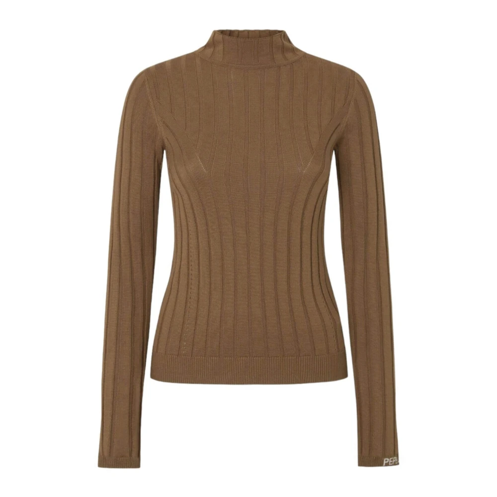 Pepe Jeans Bruine Geribbelde Katoen Wol Jersey Brown Dames