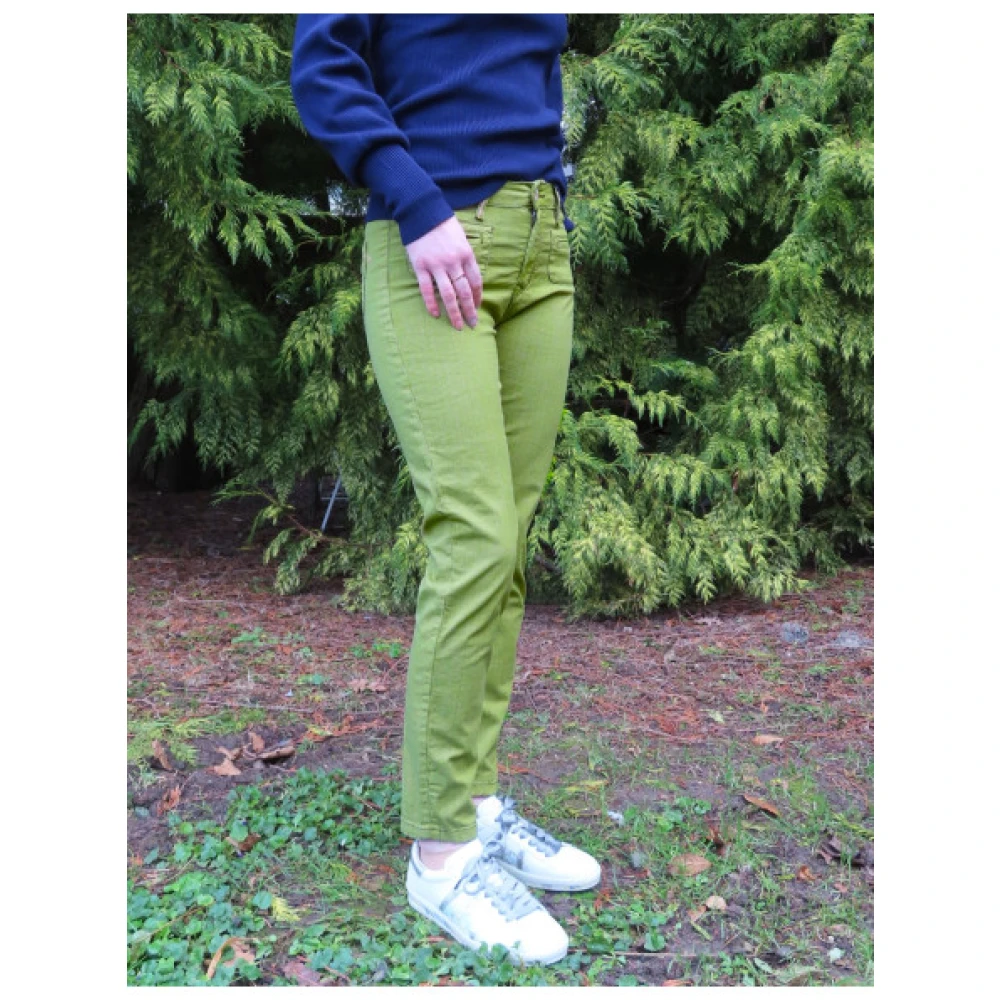 Islow Clara Gestreepte Stretch Katoenen Broek Green Dames