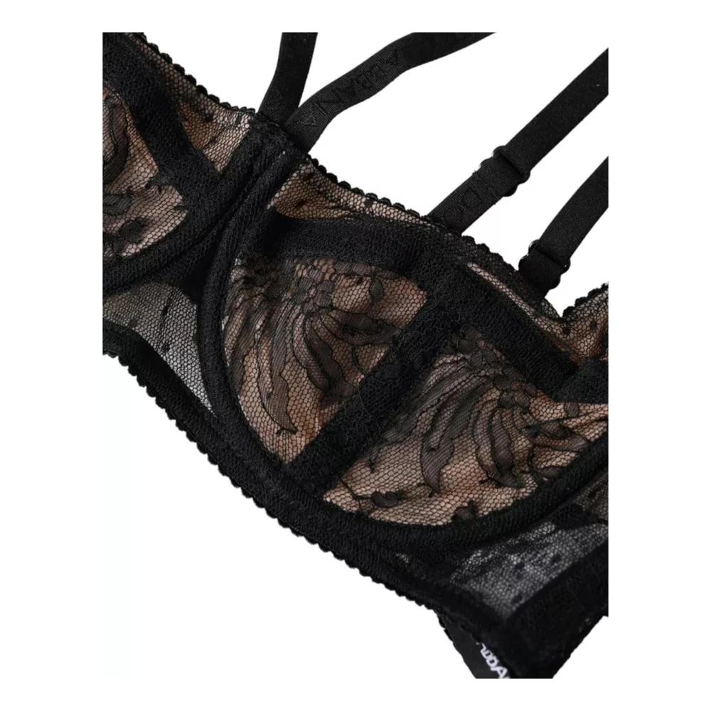 Dolce & Gabbana Zwarte Bloemenkant Balconcino Beha Black Dames