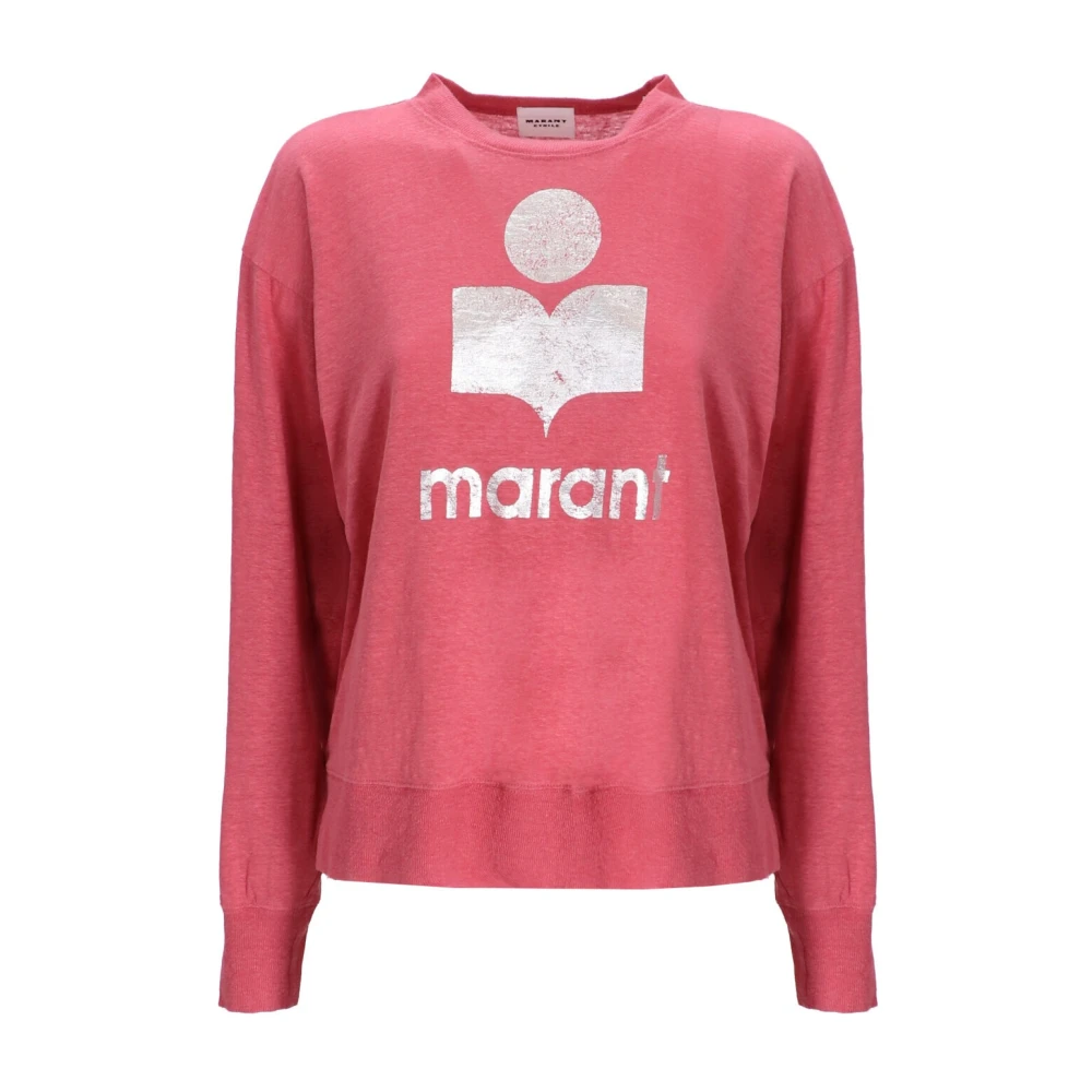 Isabel Marant Étoile Zwarte linnen longsleeve logoshirt Pink Dames