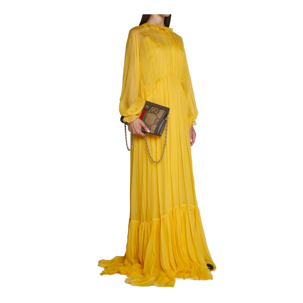 Gucci Zijden Lange Jurk met Ruches Yellow Dames