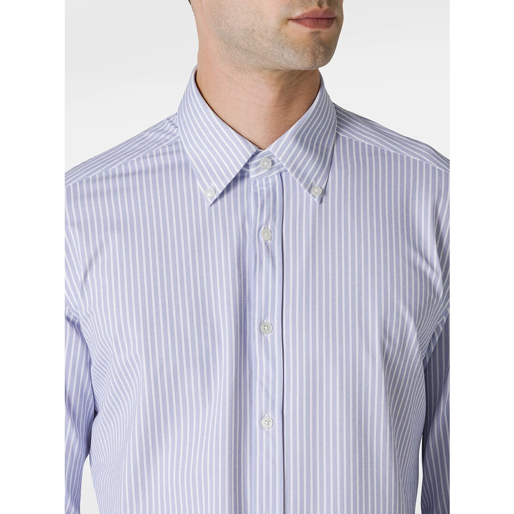 Xacus Gestreept Overhemd Wit & Lichtblauw Blue Heren