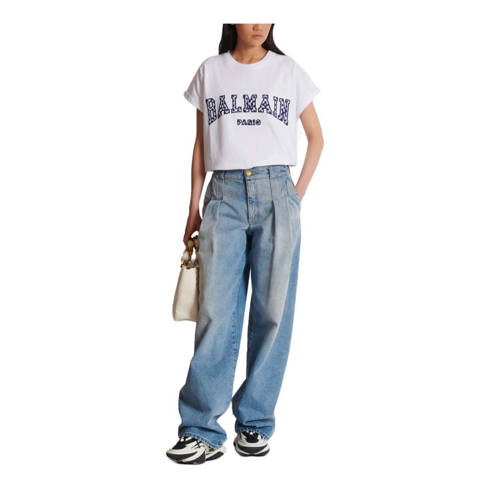 Balmain T-shirt met gingham ruit in Parijse stijl White Dames