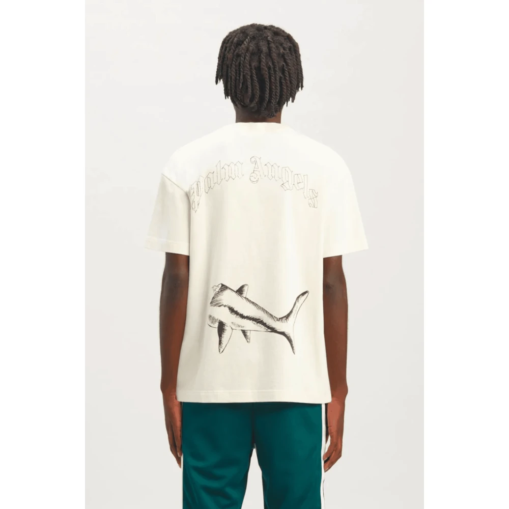 Palm Angels Zwarte Haai Grafische T-shirt met Korte Mouwen Beige Heren