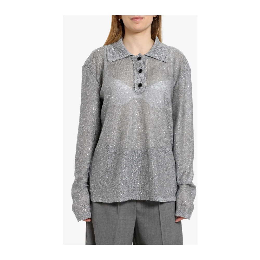 Msgm Grijze Paillettrui Lurex Garen Gray Dames
