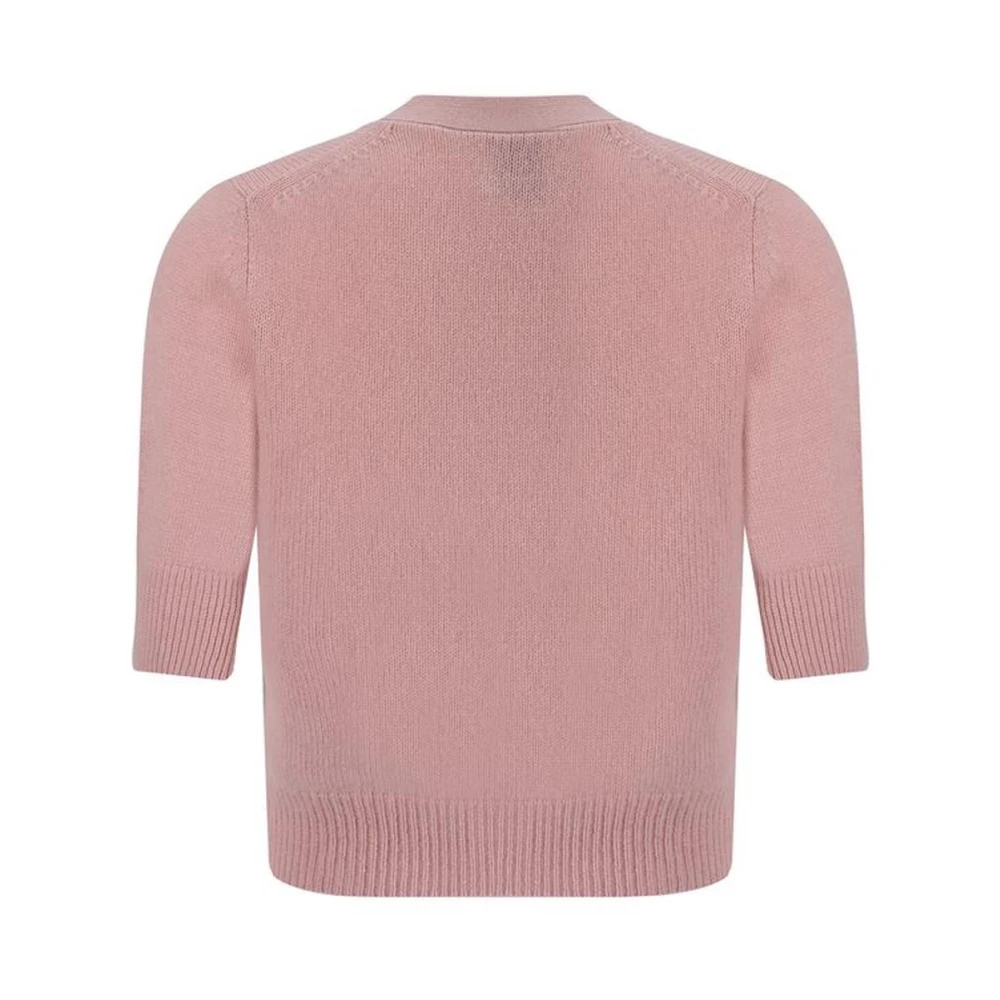 allude Korte Mouw Cashmere Vest met Knoopsluiting Pink Dames