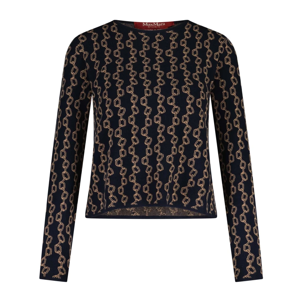 Max Mara Stijlvolle Chain Print Crop Sweater Brown Dames