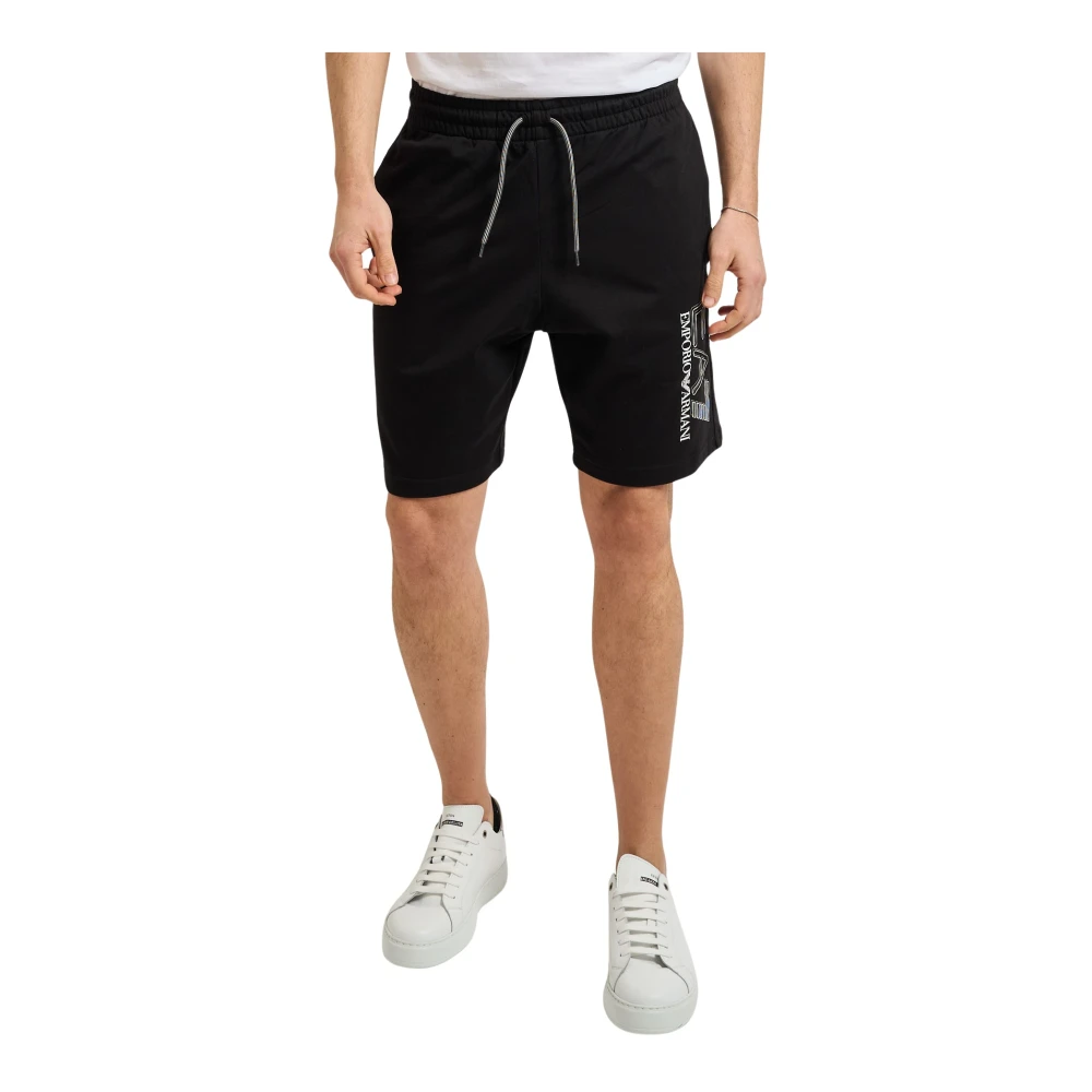 Emporio Armani Black Bermuda Shorts With Maxi Logo - Male - Casual Shorts - 2XL - Shorts