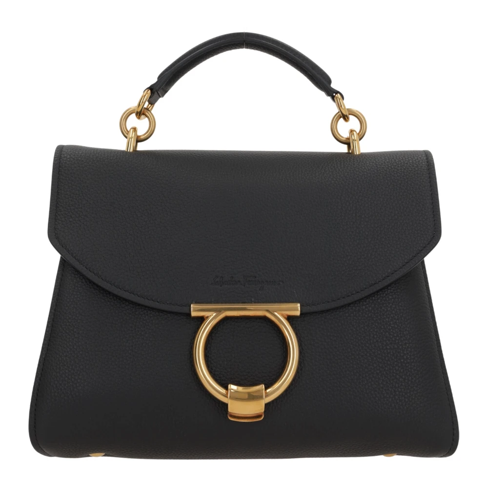 Salvatore Ferragamo Zwarte gehamerde leren handtas met gouden hardware Black Dames